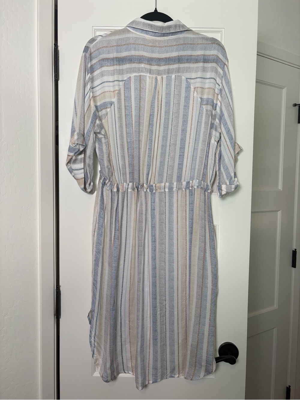 Lovestitch Button-Front Striped Shirt Dress in Blue & Cream (Large) - Picture 2 of 4